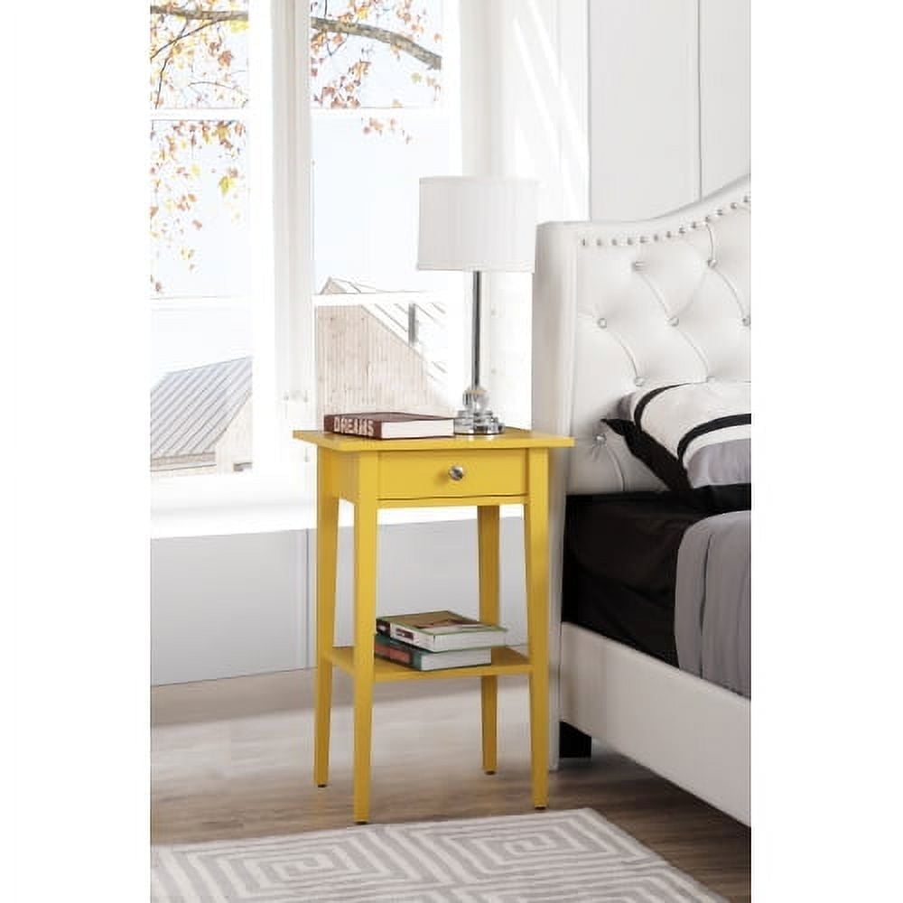 Yellow Particle Board Modern Nightstand with Drawer and Shelf