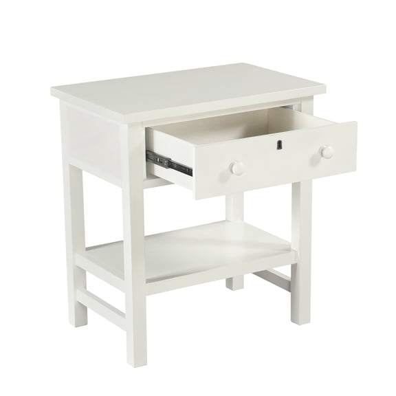 Nmkwnr 1 Drawer Nightstand with 1 Bottom Shelf, Wood Beside Table for Living Room, Bedroom, White