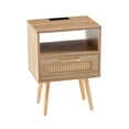 thumbnail image 1 of Nmkwnr 1 Drawer Rattan Nightstand End Table with Power Outlet & USB Ports, 1 of 9
