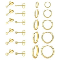 Nmkwnr 11 Pairs 316L Stainless Steel Ball Stud Earrings Lightweight 14K Gold Plated Hoop Earring for Men Women