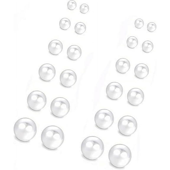 Nmkwnr 12 Pairs Round Pearl Stud Earrings White Faux Ball Beads Stud Earrings Set for Women, 3+4+6+8+10+12mm
