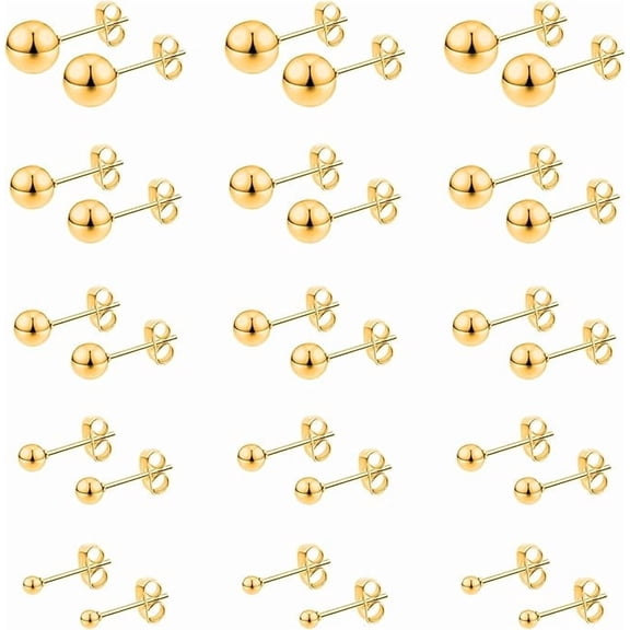 Nmkwnr 15 Pairs 3-7mm Ball Earrings Stud Lightweight Small 316L Stainless Steel Stud Earrings for Women Men, Gold