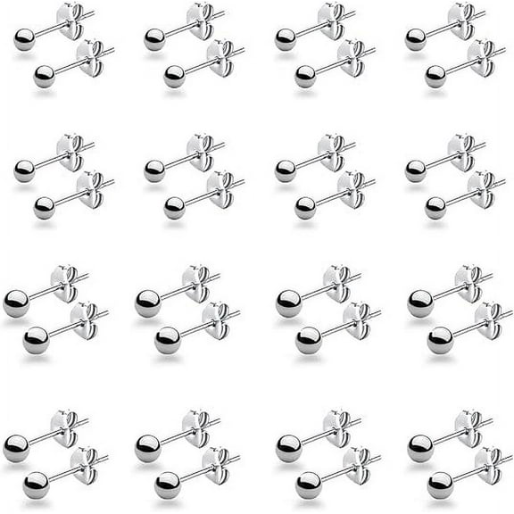 Nmkwnr 15 Pairs Lightweight 316L Stainless Steel Stud Earrings Set 4-5mm Ball Stud Earrings 14K Gold Plated Earrings Set for Women, Men, Silver