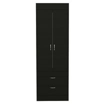 Nmkwnr 2 Door Armoire with Rod and 2 Drawers and Metal Handles, Perfect for Living Room, Bedroom, Black