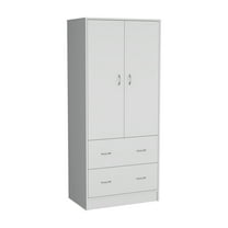Nmkwnr 2 Doors Armoire with 2 Drawers, Wood Clothes Storage Cabinet for Living Room, Bedroom, White