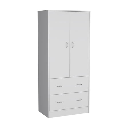 Nmkwnr 2 Doors Armoire with 2 Drawers, Wood Clothes Storage Cabinet for Living Room, Bedroom, White
