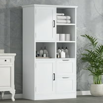 Nmkwnr 2 Doors Bathroom Cabinet with 2 Drawers, Freestanding Storage Cabinet with Open Shelve and Inner Shelf, White