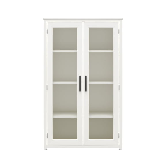 Nmkwnr 2 Doors Display Storage Cabinet with 4 Inner Shelves, White