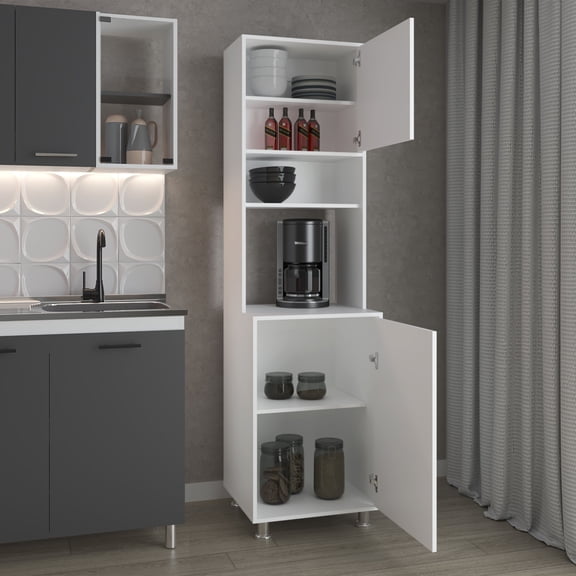 Nmkwnr 2 Doors Kitchen Pantry Cabinet with Open Storage Shelves, Perfect for Dining Room, Kitchen, White