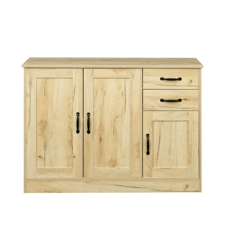 Nmkwnr 2 Doors Wood Storage Cabinet with 2 Drawers, Perfect for Living Room, Kitchen, Light Brown