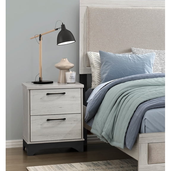 Nmkwnr 2 Drawer Nightstand with Handle, Wood Beside Table for Living Room, Office, Bedroom, Gray