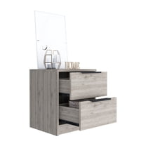 Nmkwnr 2 Drawers Beside Table with Metal Handle, Wood Nightstand for Living Room, Bedroom, Office, Light Gray