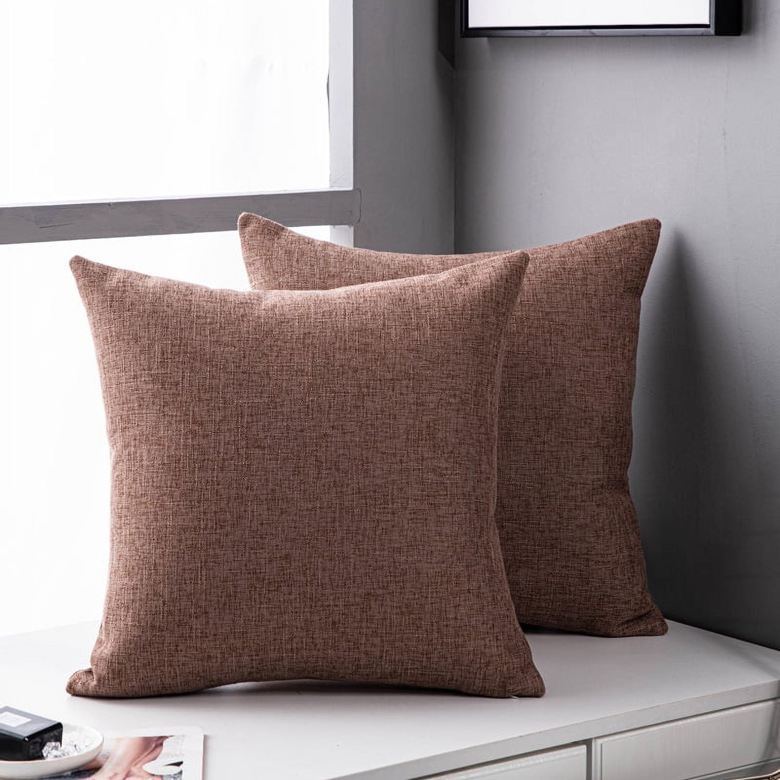 Nmkwnr 2 Pack Decorative Linen Throw Pillow Covers Solid Pillowcase Square Cushion Cover for Couch Sofa Bed Living Room,18x18 Inch