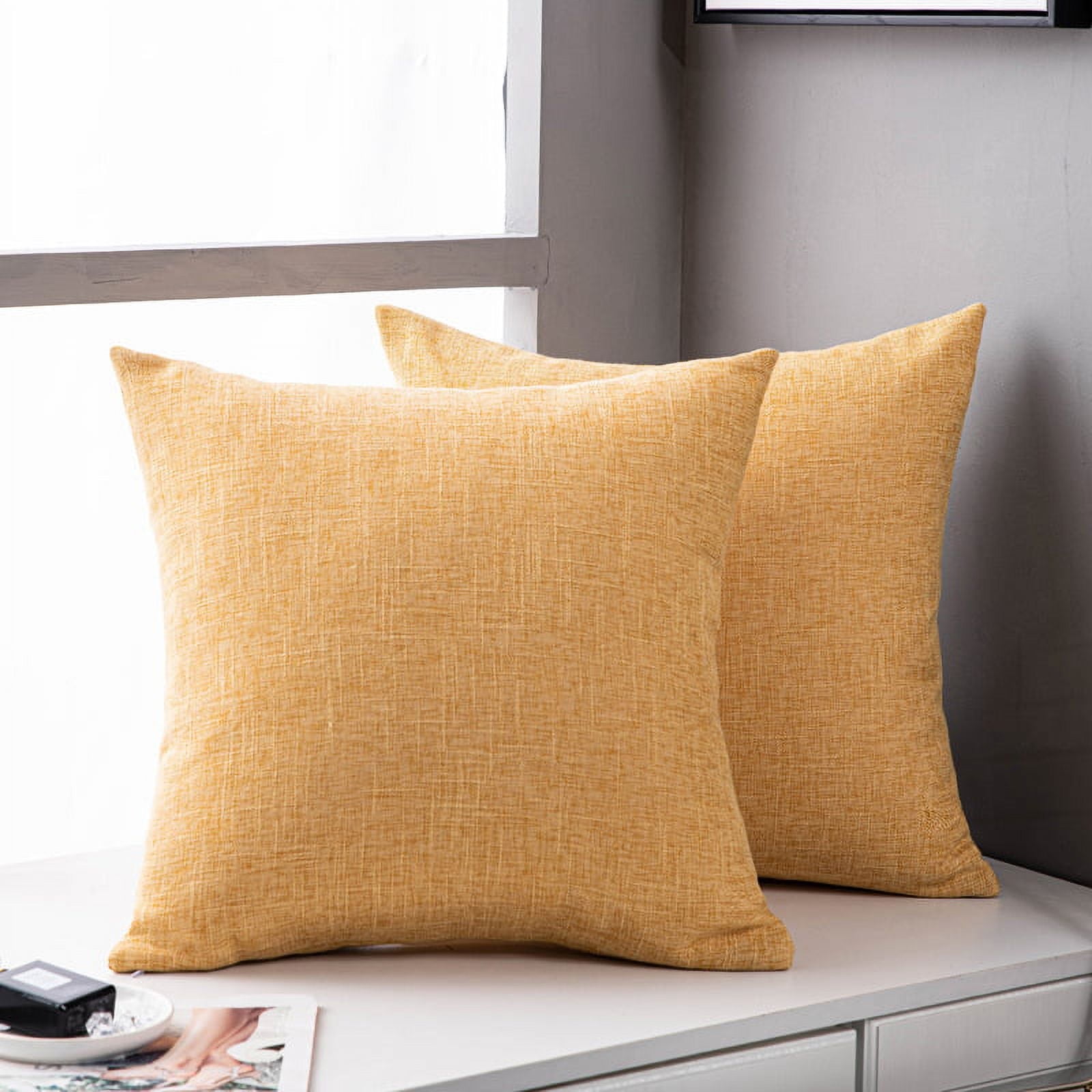 Nmkwnr 2 Pack Decorative Linen Throw Pillow Covers Solid Pillowcase Square Cushion Cover for Couch Sofa Bed Living Room,20x20 Inch
