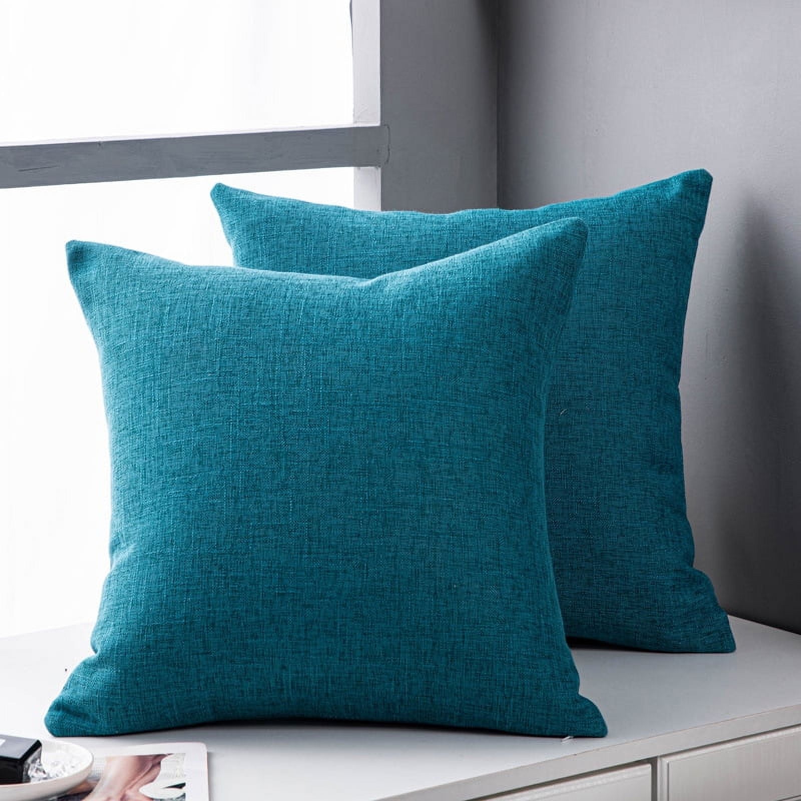 Nmkwnr 2 Pack Decorative Linen Throw Pillow Covers Solid Pillowcase Square Cushion Cover for Couch Sofa Bed Living Room,20x20 Inch