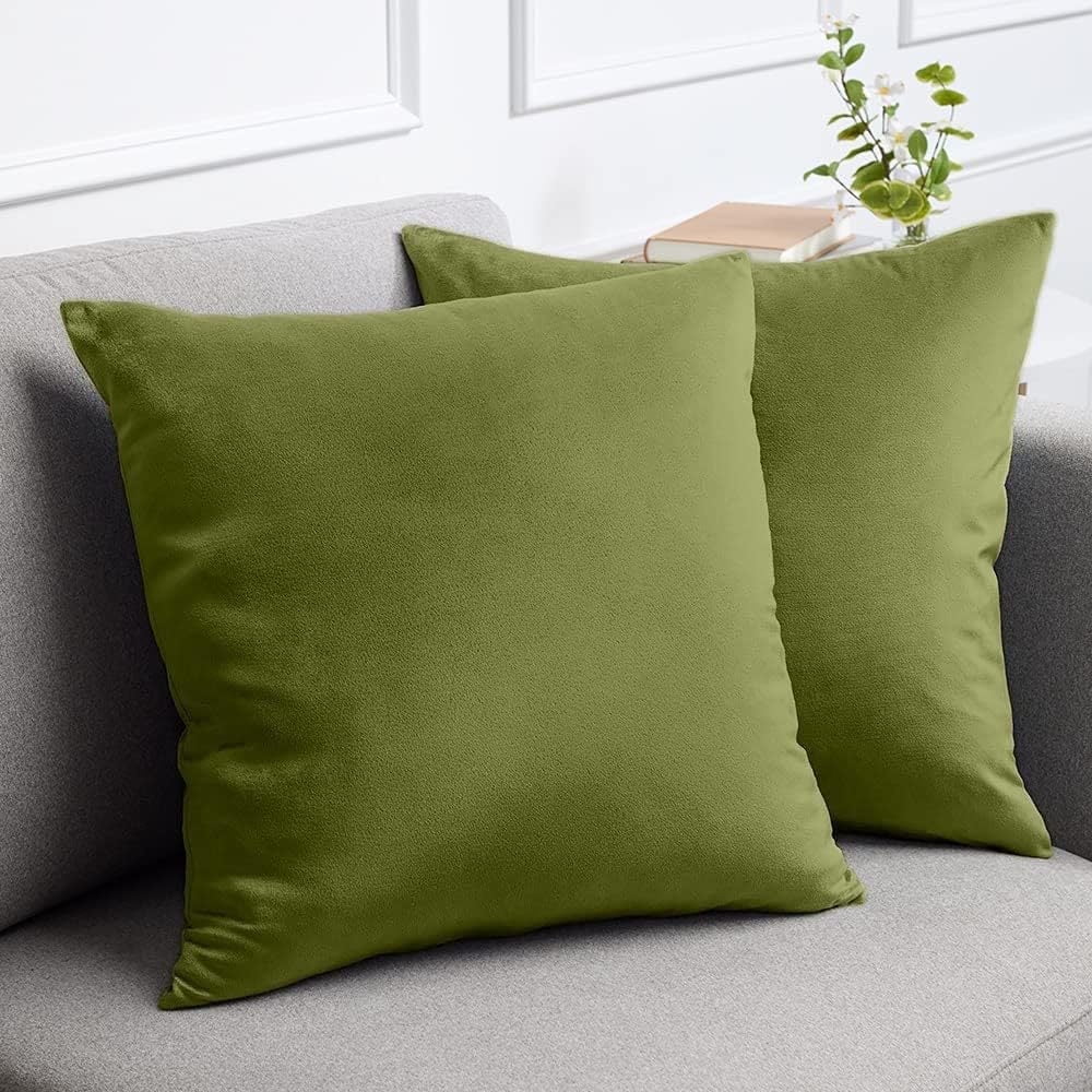 Green Velvet Euro Throw Pillow Covers Set of 2