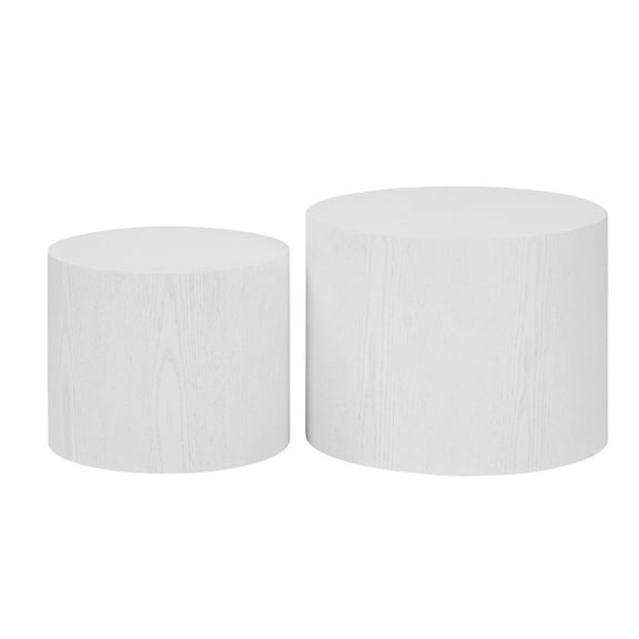 Nmkwnr 2 Pack Round MDF Coffee Table Side Table End Table for Living Room, Office, Bedroom, White