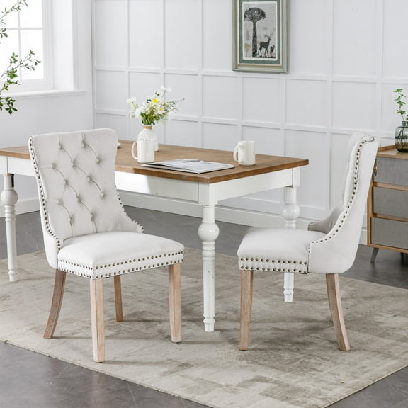 Nmkwnr 2 Pack Upholstered Linen Dining Chair with Wood Legs, Perfect for Living Room, Dining Room, Beige