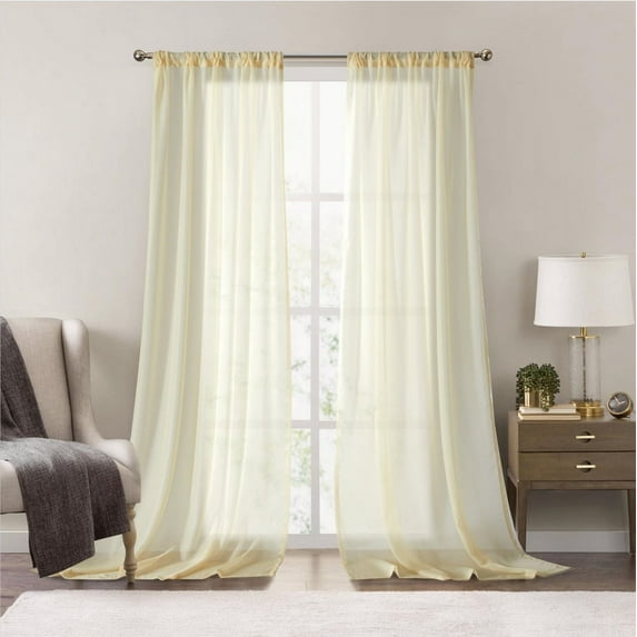 Nmkwnr 2 Panels Sheer Curtains Light Filtering Drapes Solid Color Window Curtain for Kitchen, Bedroom, Living Room, 52" x 130"