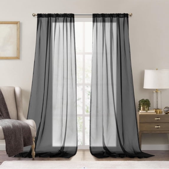 Nmkwnr 2 Panels Sheer Curtains Light Filtering Drapes Solid Color Window Curtain for Kitchen, Bedroom, Living Room, 52" x 84"