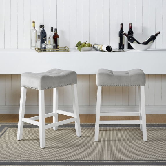 Nmkwnr 2 Pcs Velvet Counter Height Bar Stools for Home, Dining Room, Bar, White + Gray