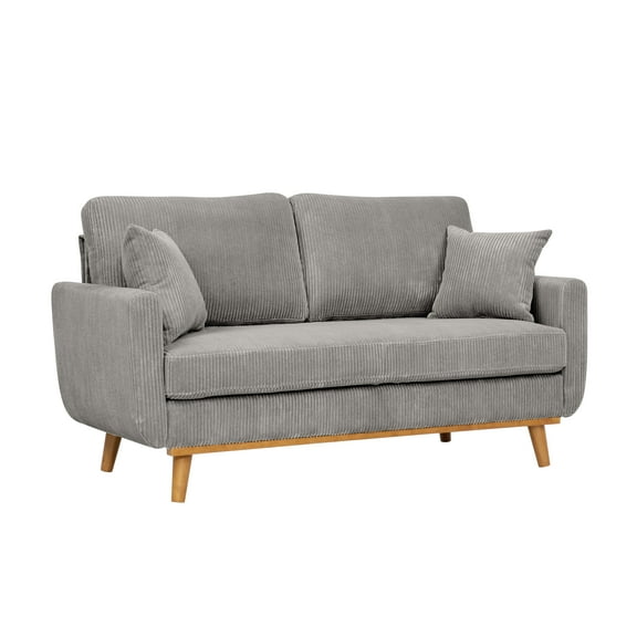 Nmkwnr 2 Seat Corduroy Sofa Couch with Wood Legs, Mid-Century Modern Loveseat Sofa for Living Room, Office, Bedroom, Light Gray