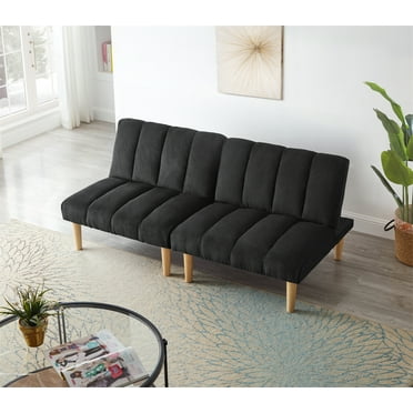 Nmkwnr 2 Seater Convertible Sofa Couch with Wooden Legs, Velvet Loveseat Sofa for Home, Office, Living Room, Black