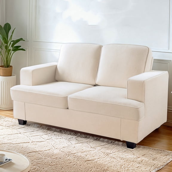 Nmkwnr 2 Seater Sofa Couch with Wood Frame, Velvet Upholstered Loveseat Sofa for Home, Apartment, Office, Ivory White