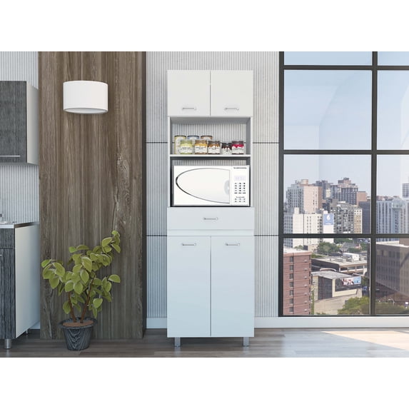 Nmkwnr 2 Shelf 1 Drawer Microwave Pantry Storage Cabinet Shelf for Kitchen, White