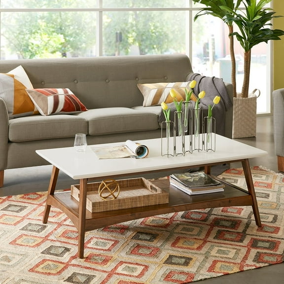 Nmkwnr 2 Tiers Coffee Table for Home, Office, White+Brown