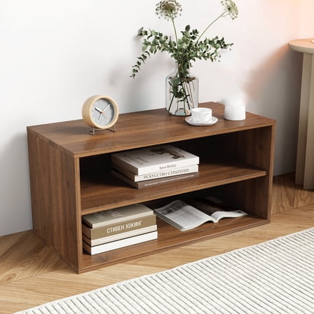 Nmkwnr 2 Tiers Wood Storage Cabinet for Living Room, Bedroom, Brown