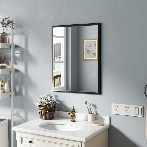 Nmkwnr 23.6"x29.5" Black Aluminum Frame Rectangle Bathroom Mirror Decorative Wall Mirror for Bathroom Living Room Bedroom