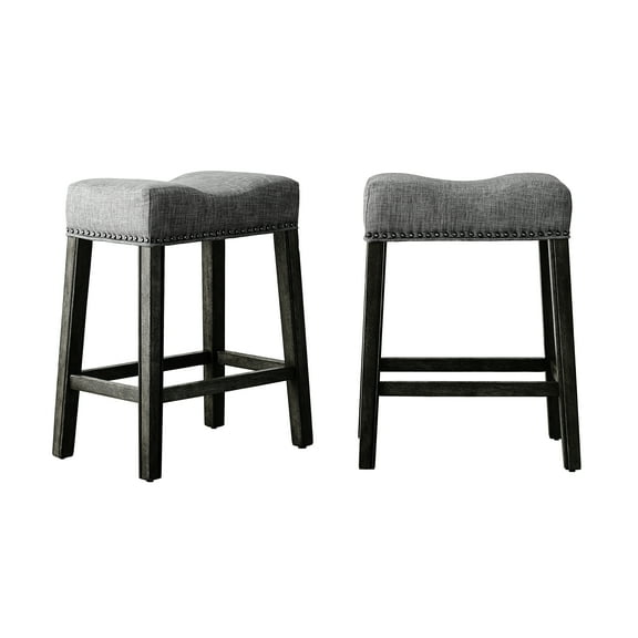 Nmkwnr 24" Height Upholstered Backless Counter Bar Stools for Home, Dining Room, Kitchen, Bar, Set of 2, Gray