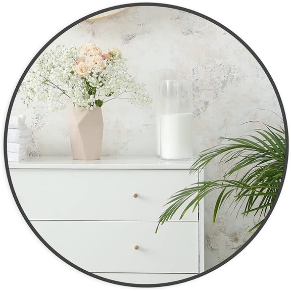 Nmkwnr 24 Inch Black Metal Frame Makeup Mirror Round Wall Mirror for Bathroom, Living Room