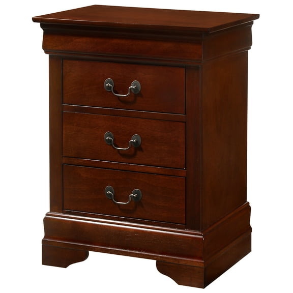 Nmkwnr 3 Drawer Beside Table Nightstand with Handle, Wine Red