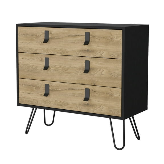 Nmkwnr 3 Drawer Dresser with Handles, Wood Storage Cabinet for Living Room, Bedroom, Black+Brown