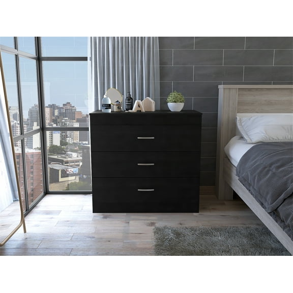 Nmkwnr 3 Drawer Dresser with Metal Hardware, Black