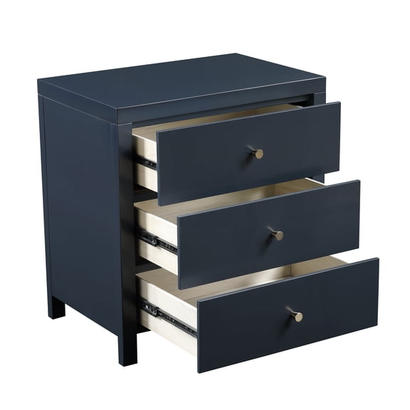 Nmkwnr 3 Drawer Nightstand with Handle, Wood Beside Table for Living Room, Bedroom, Blue