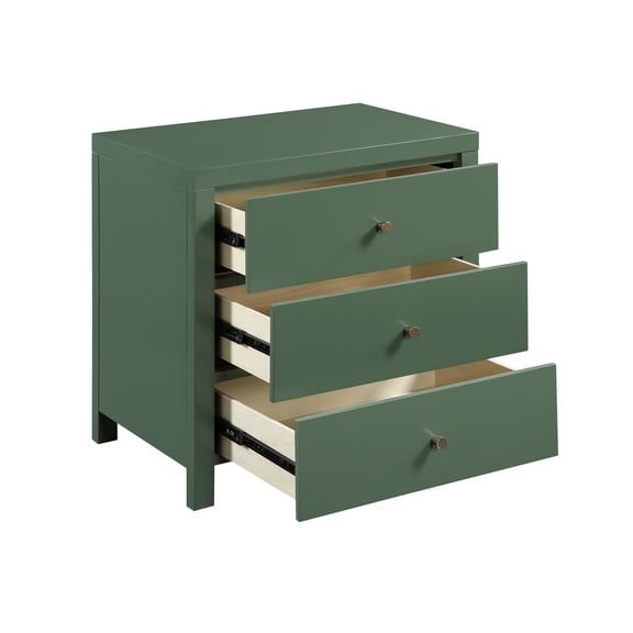 Nmkwnr 3 Drawer Nightstand with Handle, Wood Beside Table for Living Room, Bedroom, Green