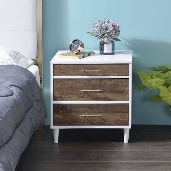 Nmkwnr 3 Drawers Nightstand with Handle, Wood Beside Table for Living Room, Bedroom, White + Brown