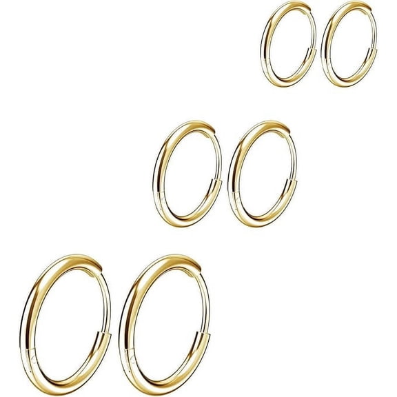Nmkwnr 3 Pairs Lightweight Small Hoop Earrings 316L Stainless Steel Hoop Earrings Set for Women Men, Gold
