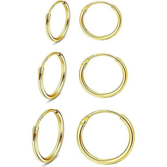 Nmkwnr 3 Pairs Small Hoop Earrings 316L Steel Earrings Jewelry Set for Women, Gold