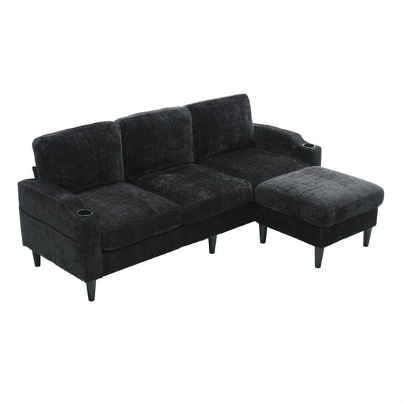 Nmkwnr 3 Seater Loveseat Sofa with Storage Ottoman and Wood Legs, Modern Polyester Sofa Couch for Living Room, Office