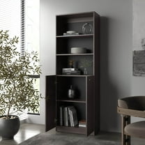 Nmkwnr 3 Shelf Bookshelf Bookcase with 2 Doors Cabinet, Perfect for Living Room, Office, Dark Brown