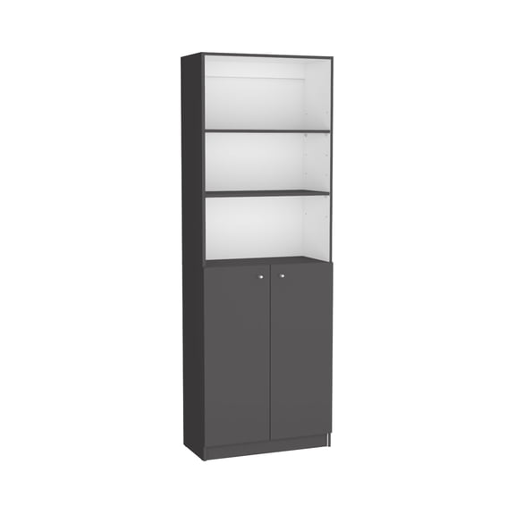 Nmkwnr 3 Shelves Bookcase Bookshelf with 2 Door Cabinet, Book Storage Rack for Living Room, Office, Gray + White