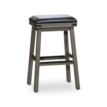 Nmkwnr 30" Backless Bar Stool, Black Leather Seat Barstool for Home Bar Dining Room, Gray