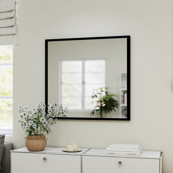 Nmkwnr 31.5"x29.5" Black Aluminum Frame Decorative Rectangle Bathroom Mirror Wall Mirror for Bathroom Living Room Bedroom