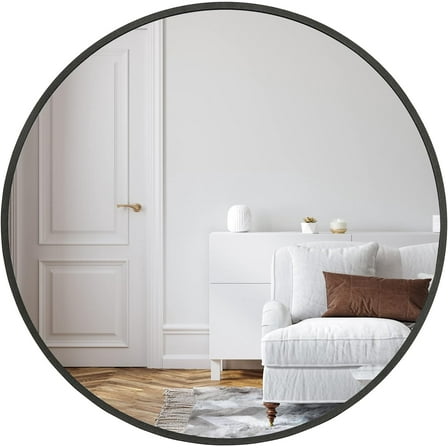 Nmkwnr 32 Inch Metal Frame Vanity Mirror Round Wall Mirror for Bathroom, Living Room, Black