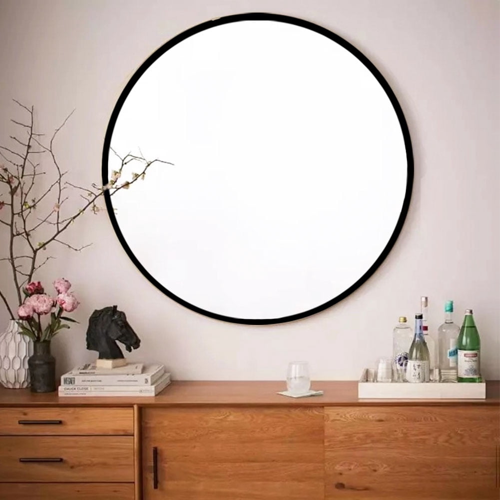 NeuType 32 Inch Round Wall Mirror - Black Metal Frame, Shatterproof, Large Decorative Mirror For Bathroom, Bedroom