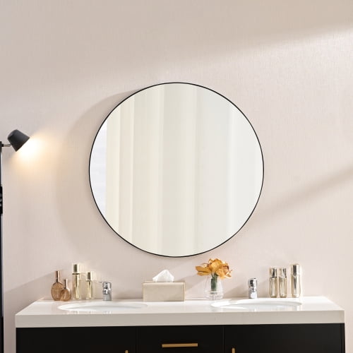 Nmkwnr 36 Inch Black Metal Frame Wall Mirror Round Vanity Mirror Dressing Mirror for Bathroom, Living Room(Horizontal & Vertical)